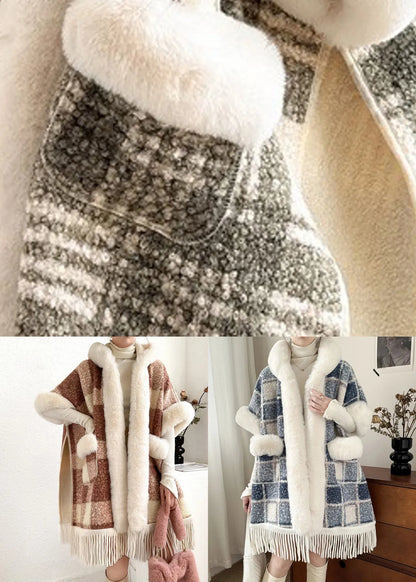 Orange Fur Collar Tasseled Warm Fleece Cape Coats Half Sleeve