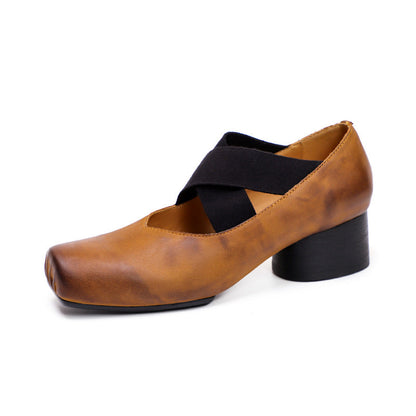 Retro Cowhide Leather Pumps Shoes