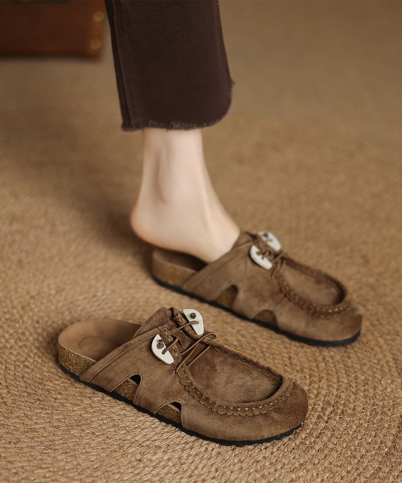 Brown Platform Suede Comfy Splicing Slide Sandals