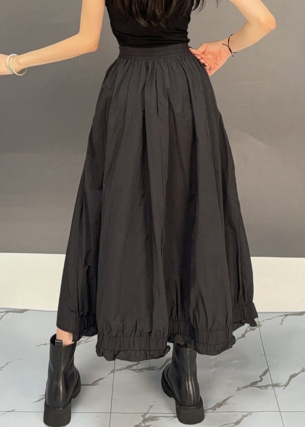 Black Elastic Waist Loose Cotton Fall Skirts Ruffled