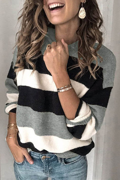Striped Round Neck Contrast Sweater