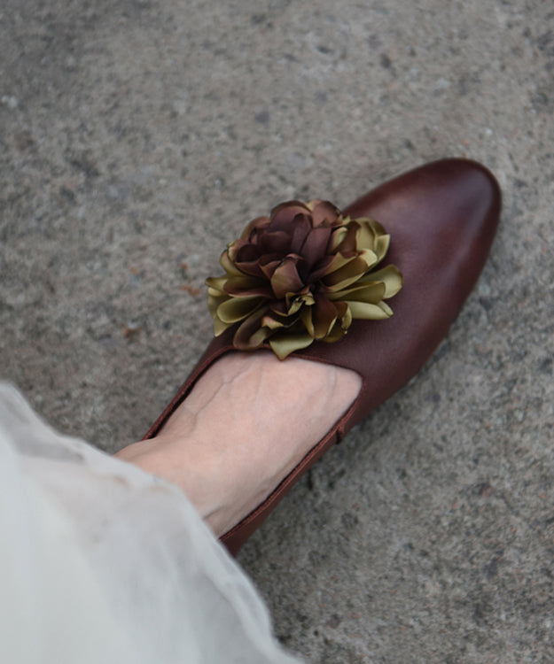 Handmade Grey Cowhide Leather Splicing Flat Shoes
