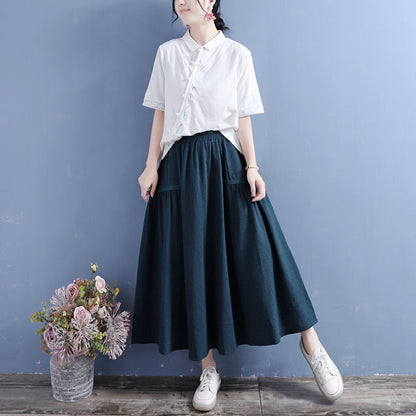 Retro Cotton Linen Autumn Pleated Skirt