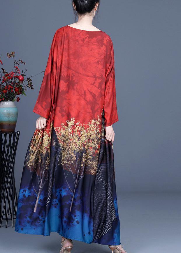 French Red Print Asymmetrical Design Summer Vacation Dresses