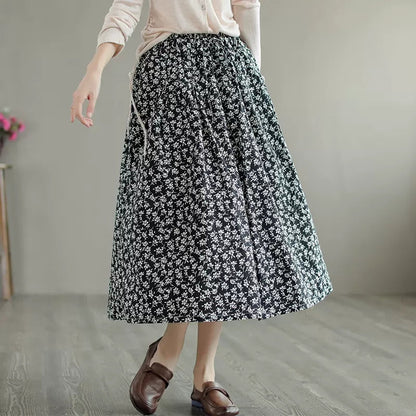 Cozy Retro Black Cotton A-line Skirt