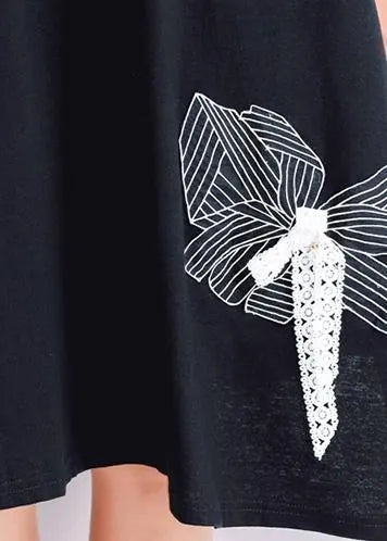 Black Embroidery Cotton Big Hem Shift Summer Dresses
