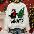 Women's Christmas Tree Cat Plush Sweater elevenforest