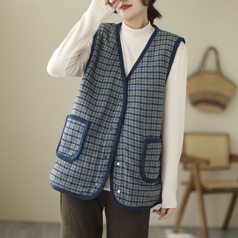 Literary Retro V-neck Plaid Vest
