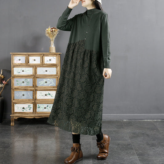 Autumn Hollow Lace Patchwork Dress