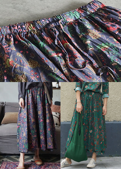 Loose Blue Elastic Waist Drawstring Cotton Skirts Spring