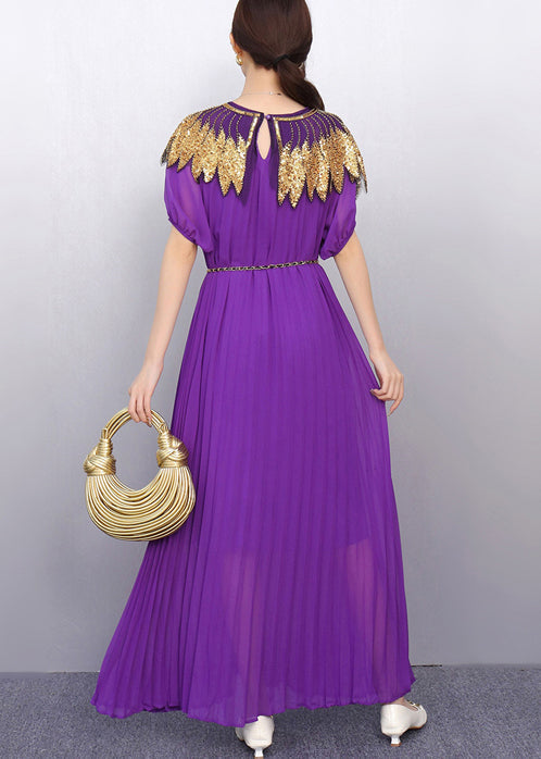 Purple Sequins Chiffon Tunic Party Dress Summer