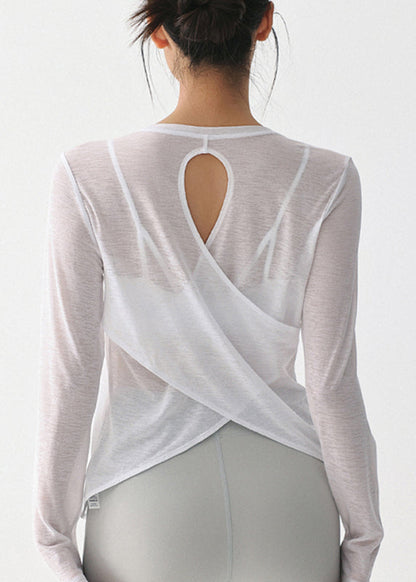 White O-neck Hollow Out Yoga Smock Tops