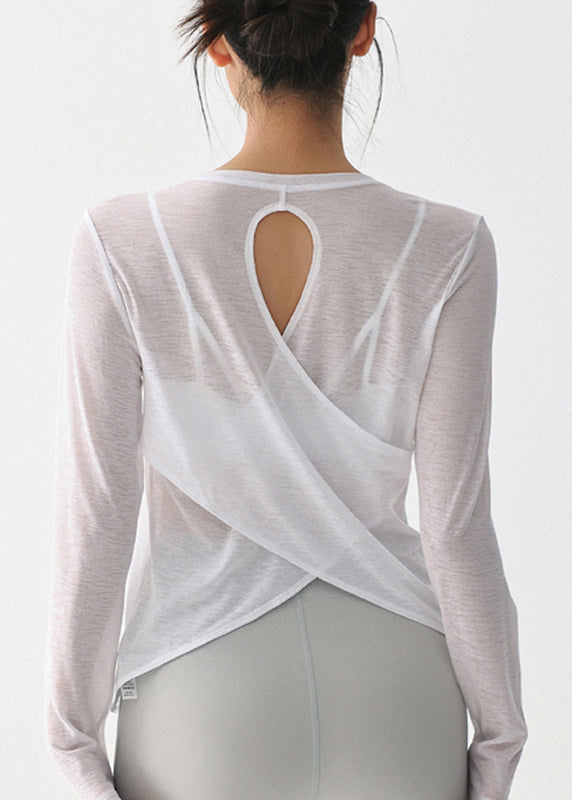 White O-neck Hollow Out Yoga Smock Tops