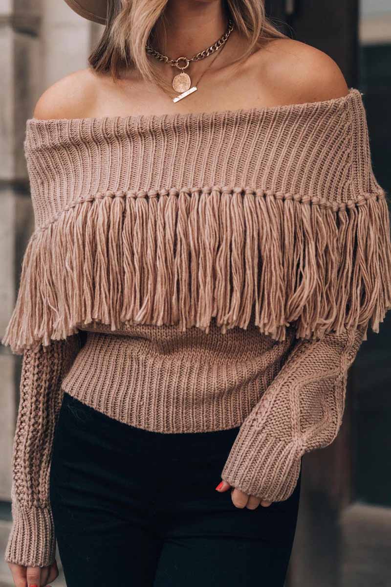 One-shoulder Fringed Sweater