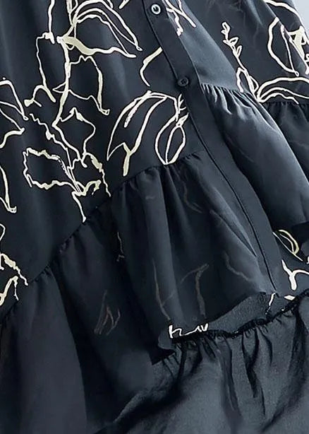 Modern Black Prints Cotton Dresses Ruffles Summer Dresses