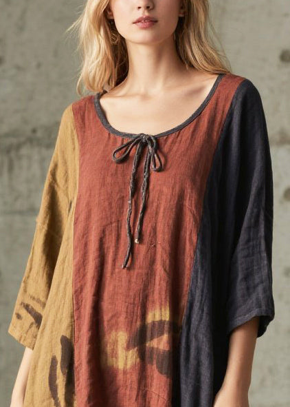 Classy Mixed Color Oversized Print Cotton Holiday Dress Summer