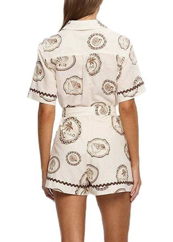Fine Peter Pan Collar Shirts and Shorts Two-piece Set Summer