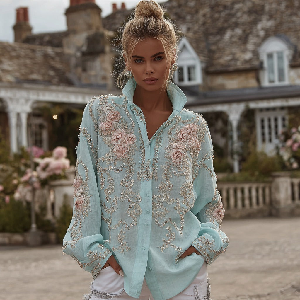 Women's Vintage Bohemian Floral Embroidered Casual Shirt elevenforest