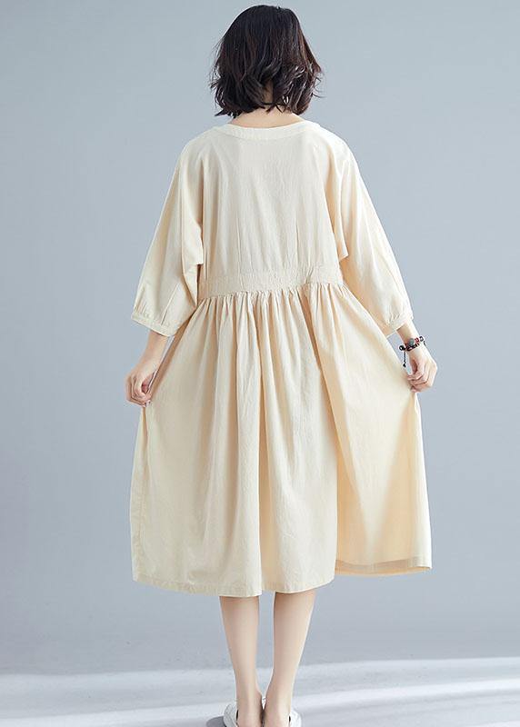 Nude Linen Clothes for Bracelet Sleeved Cotton Dresses