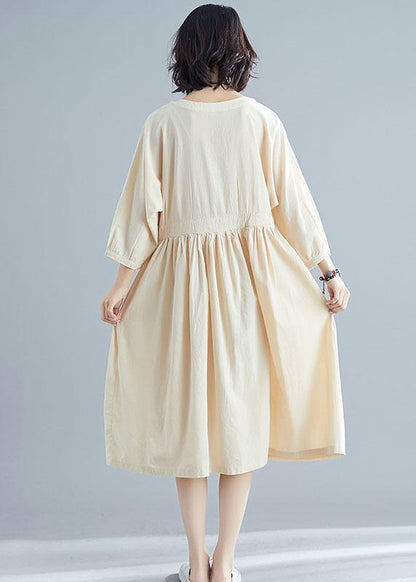 Nude Linen Clothes for Bracelet Sleeved Cotton Dresses