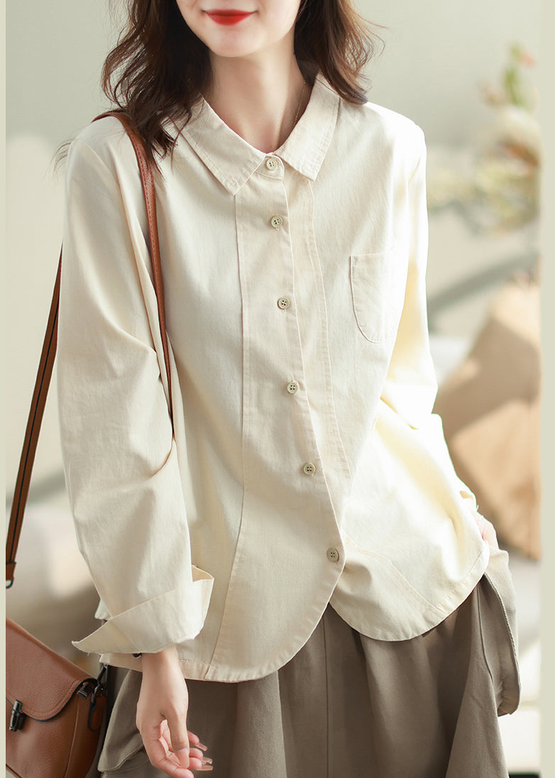White Oversized Patchwork Cotton Shirt Top Spring
