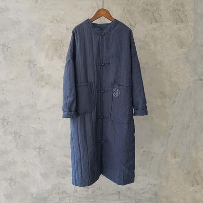 Winter Retro Thick Linen Cotton Padded Overcoat