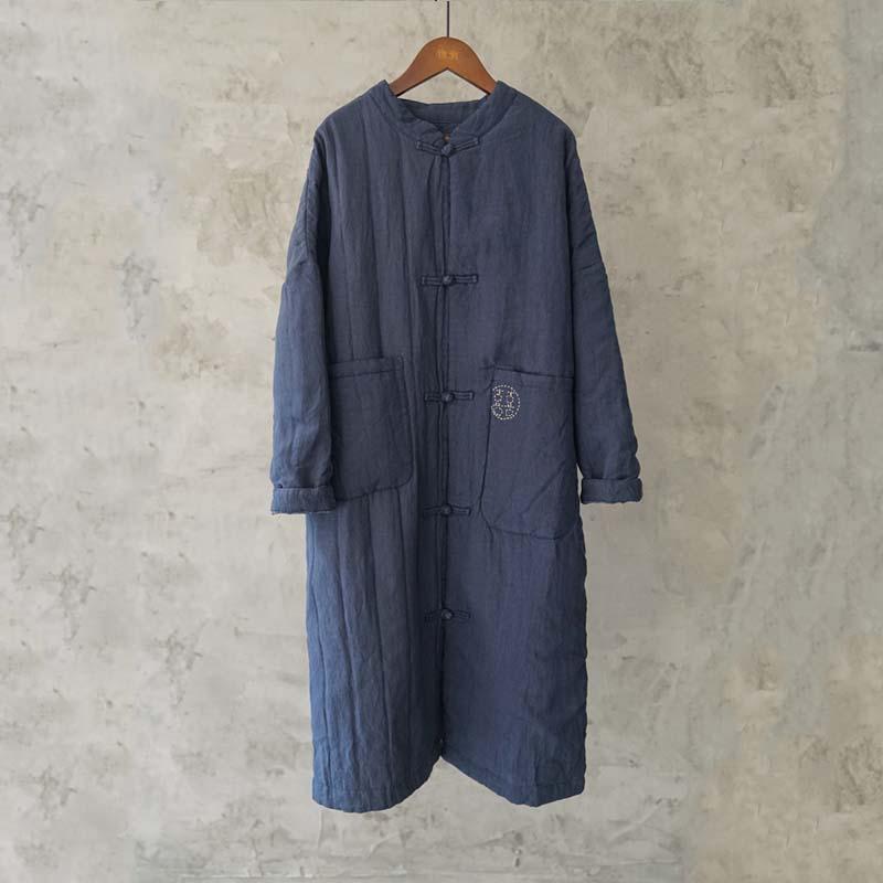 Winter Retro Thick Linen Cotton Padded Overcoat