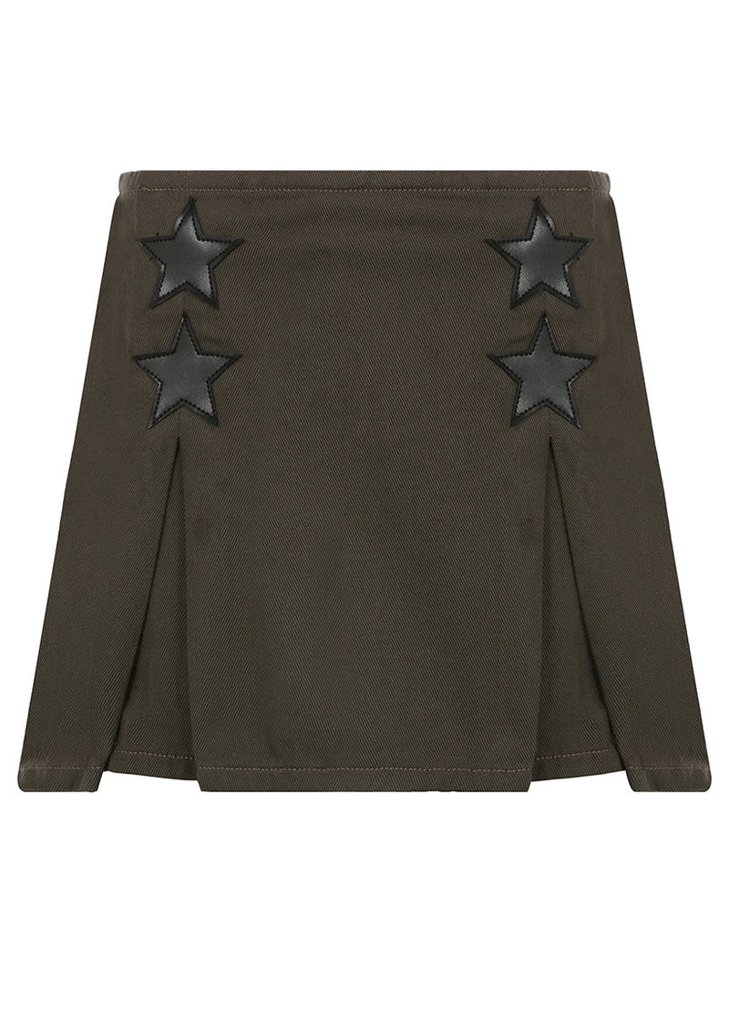 Modern Army Green Zippered High Waist Patchwork Denim Skirts Fall