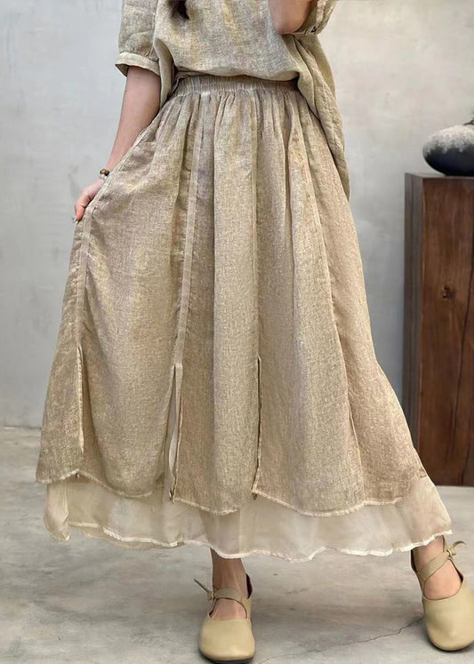 Apricot Side Open Cotton a Line Skirts Elastic Waist