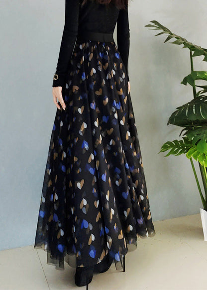 Black High Waist Tulle a Line Skirt Spring