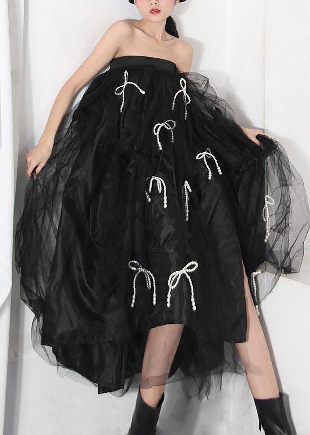 Handmade Black Bow Hollow Outside Open Summer Skirt