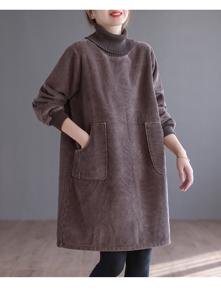 Corduroy Color Plus Velvet Thick Loose Turtleneck Top