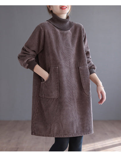 Corduroy Color Plus Velvet Thick Loose Turtleneck Top