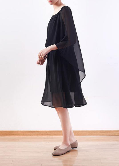 Black Chiffon Long Shirts Indian Shirts Tie Waist Long Summer Dresses