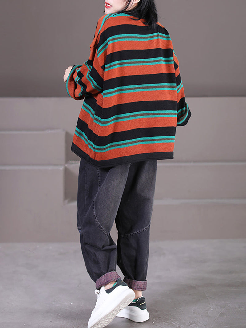 Striped O-neck Loose Sweater