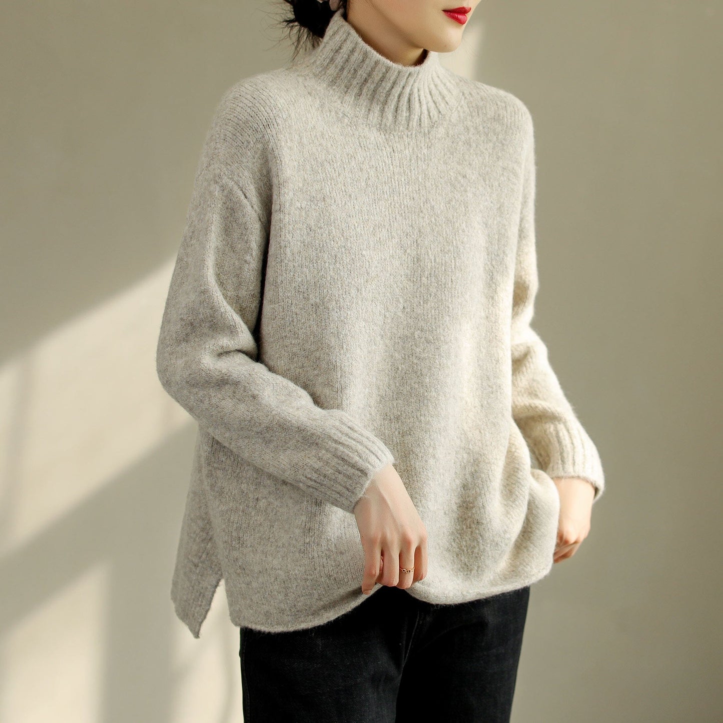 Autumn Winter Cotton Knitted Elastic Sweater
