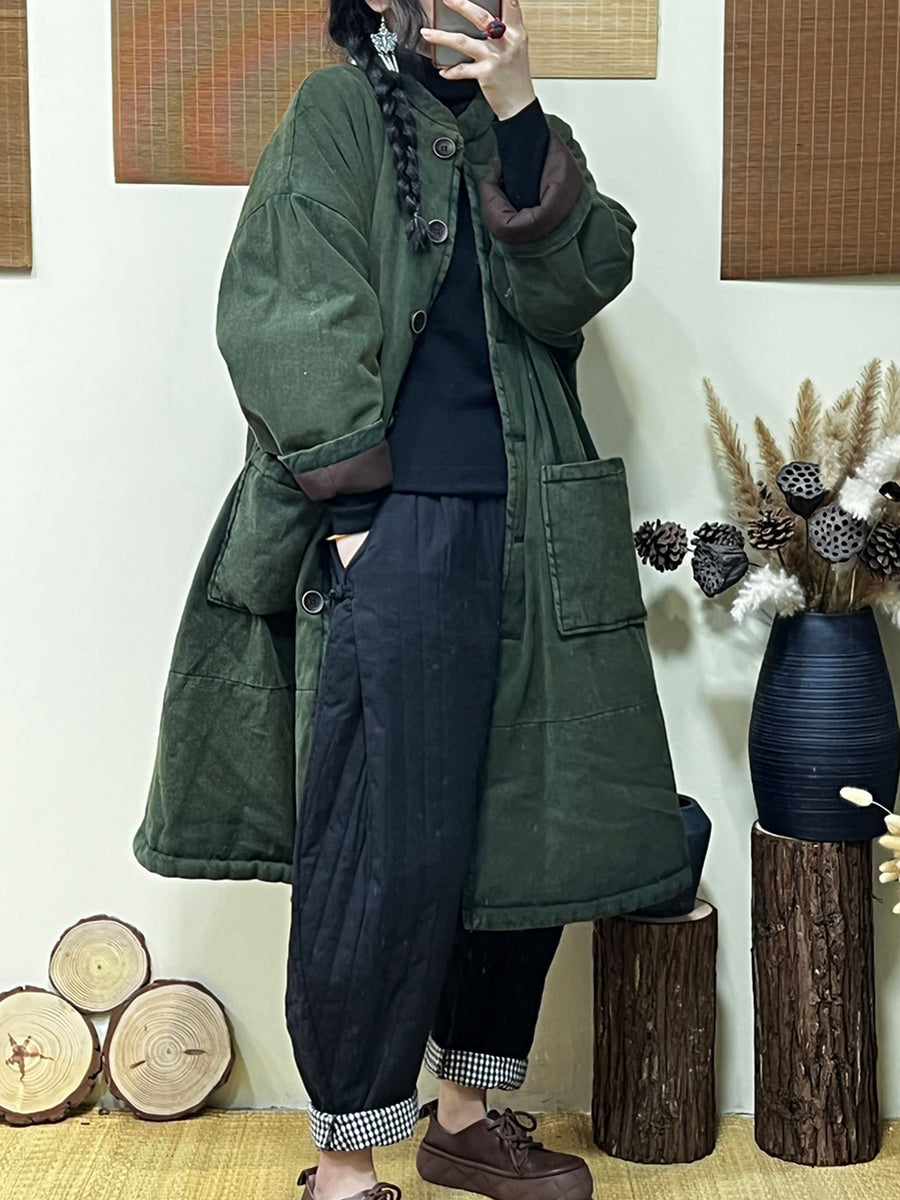 Winter Thickened Stand Collar Long Padded Coat