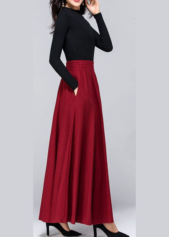 French Red Pockets Silk Skirts Spring