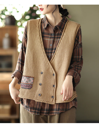 Knit Loose Double-breasted Patch Vest