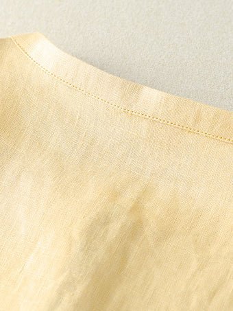 Pure Color Crew Neck Short Sleeve Buttoned Linen Tee Top