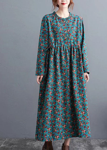 Half Sleeve Cotton Summertunics Shape Green Prints Robe Dresses