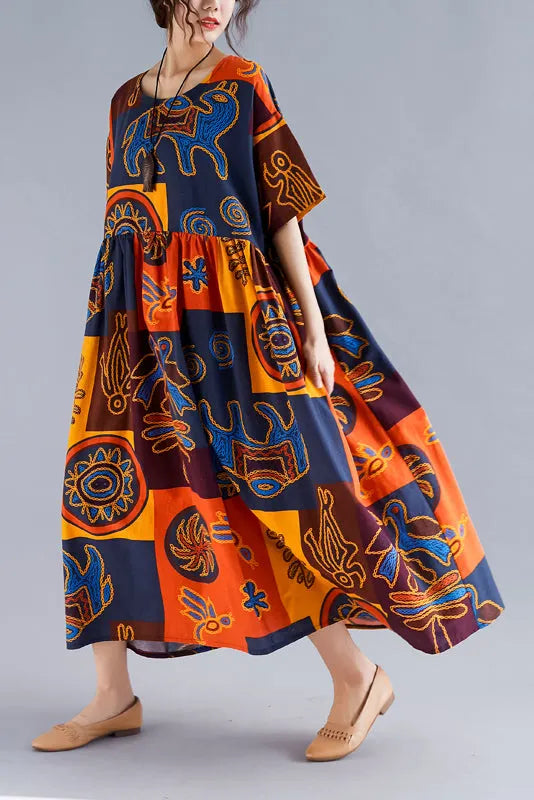 Linen Robes Pakistani Wardrobes O Neck Cinched Art Summer Dresses
