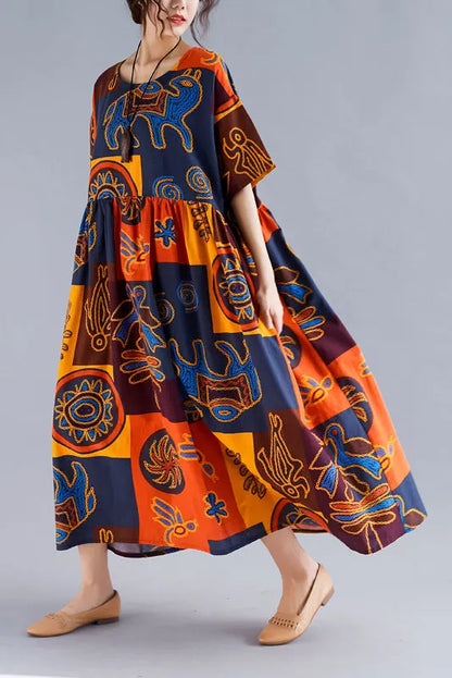 Linen Robes Pakistani Wardrobes O Neck Cinched Art Summer Dresses