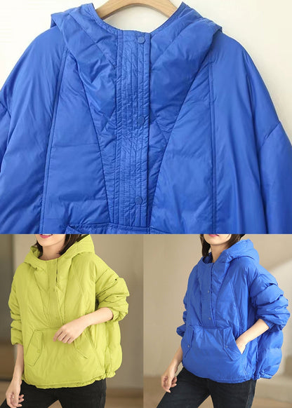 Green Hooded Button Patchwork Duck Down Coat Winter