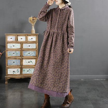 Winter Retro Pleated Cotton Linen Dress