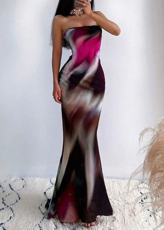 Summer Alim Fit Strapless Printed High Waisted Dress