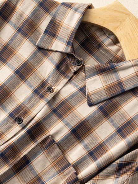 100% Natural Fabric Loose Mid Length Plaid Shirt