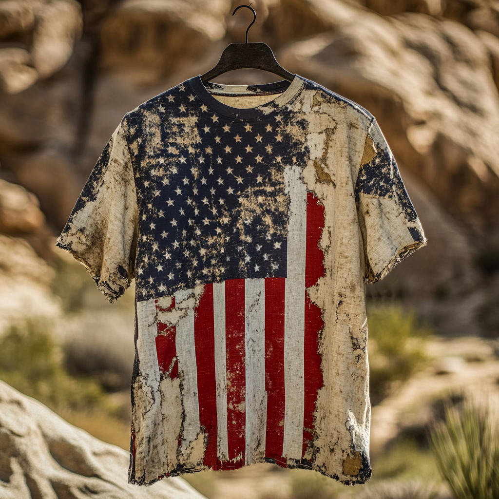 Men's American Independence Day Flag Art Vintage Linen T-shirt elevenforest