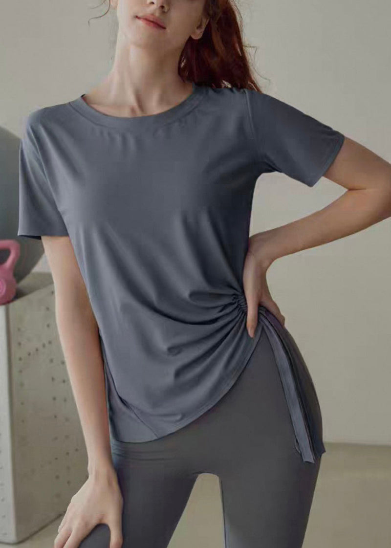 Grey Wrinkled Patchwork Yoga Shirts
