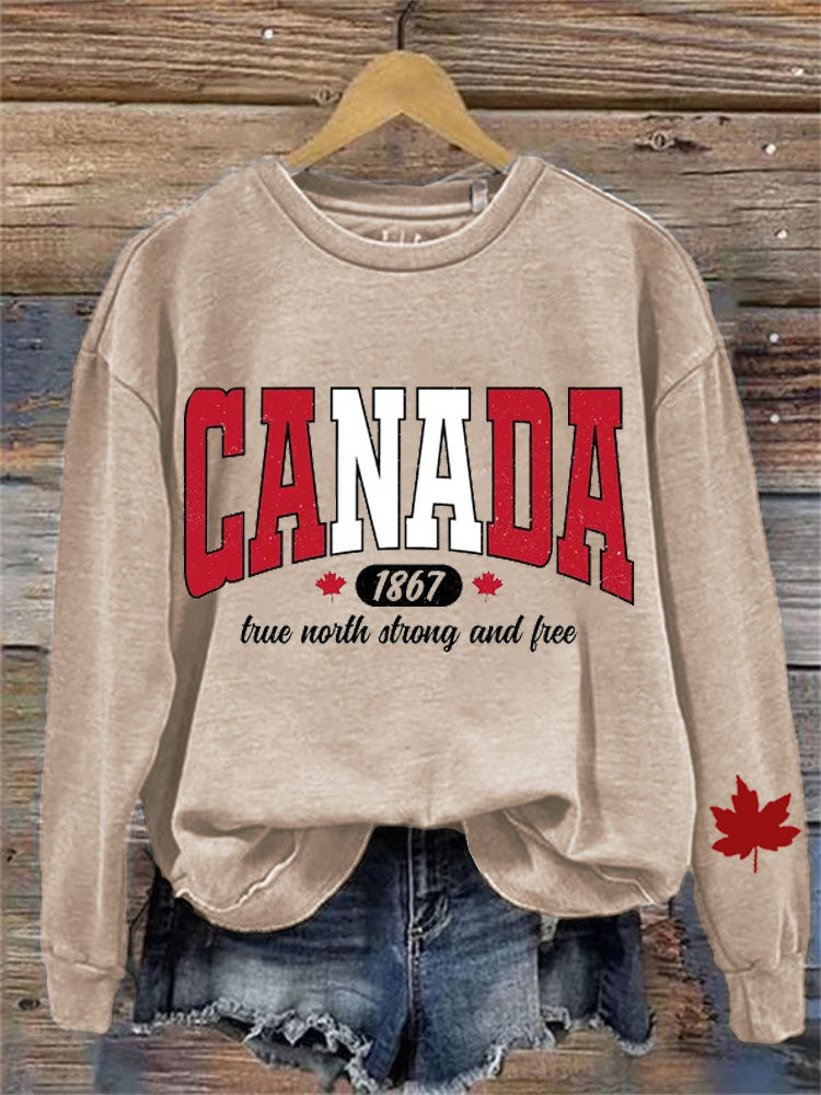 Women's Canada True North Strong And Free Print Sweatshirt elevenforest